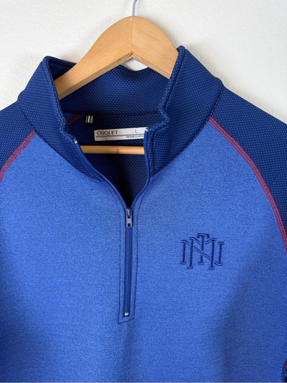 Criquet Quarter Zip Pullover Blue Raglan Long Sleeve Performance Shirt Sz Large